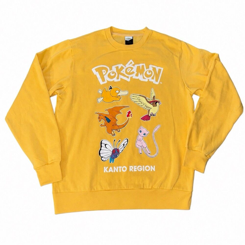Pokemon Kanto Region Sweatshirt Adult Large Yellow Charizard Mew Crewneck - Picture 2 of 5
